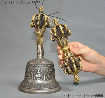 

Christmas 9" Tibet Buddhism bronze Tibetan silver Exorcism Dorje Vajra Phurpa Bell statue Halloween