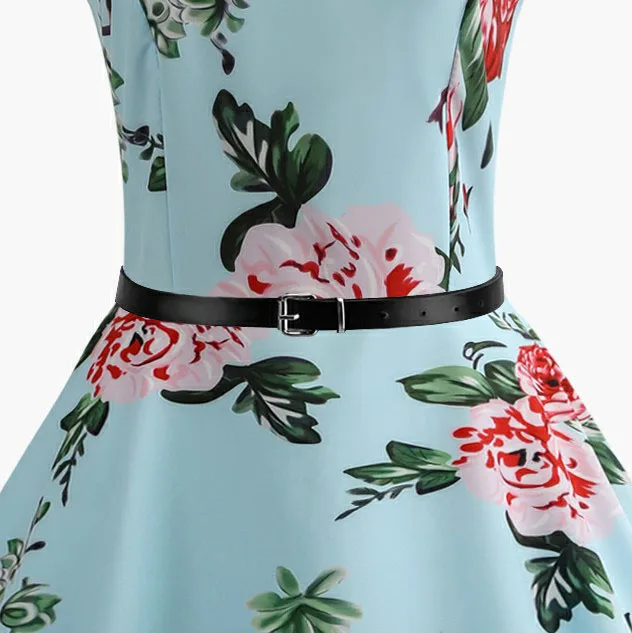 Summer Womens Dresses 2021 Casual Floral Retro Vintage 50s 60s Robe Rockabilly Swing Pinup Vestidos Valentines Day Party Dress