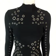 black high neck bodycon dress long sleeve 2017 spring sexy women bandage dress vintage vestido short cocktail party dresses