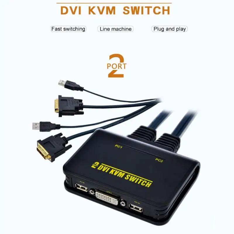 

2 Port USB2.0 DVI KVM Switcher Switch Box with Audio Video Cable for Monitor Keyboard Mouse HDMI Monitor KVM Switch