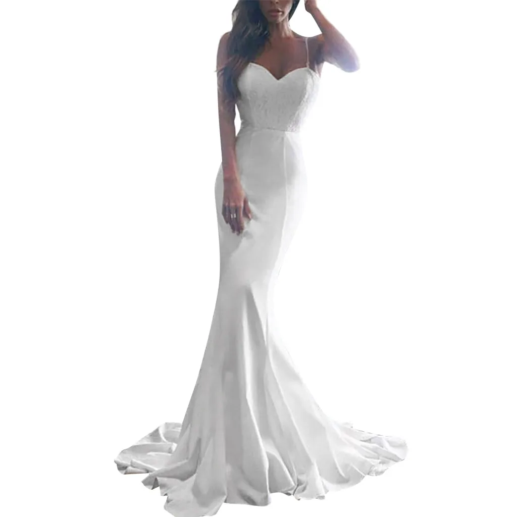 

Women dresses elegant Sleeveless Vest Solid Sexy Lace V Neck Party Mermaid Long Sexy Dress