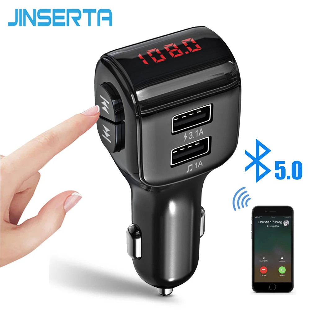 JINSERTA Bluetooth 5.0 Receiver FM Transmitter Handsfree Kit Dual USB Charger Car MP3 Music Player Read  Автомобили и | FM Transmitters -32968461191