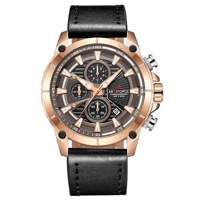 Reloj Hombre ARMIFORCE мужские часы Топ бренд класса люкс Relogio Masculino военные кожаные часы с хронографом кварцевые наручные часы - Цвет: Rose Black