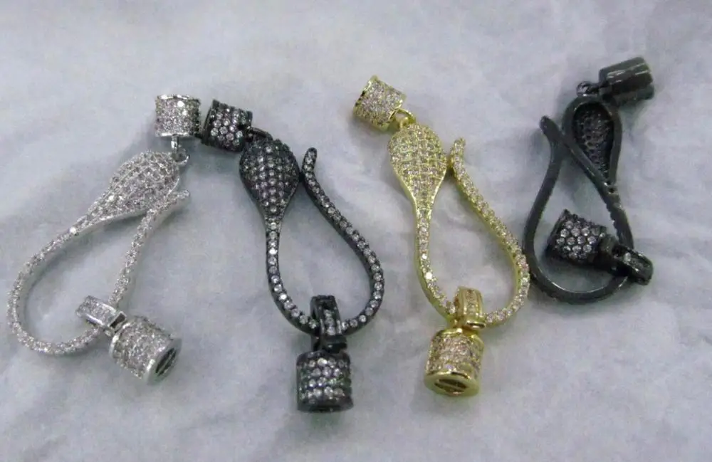 

6pcs 20-50mm Micro Pave Diamond Connectors, Pave Black Diamond CZ Clasp, Pave Lobster Clasp Silver gold Rose gold Gunmetal beads