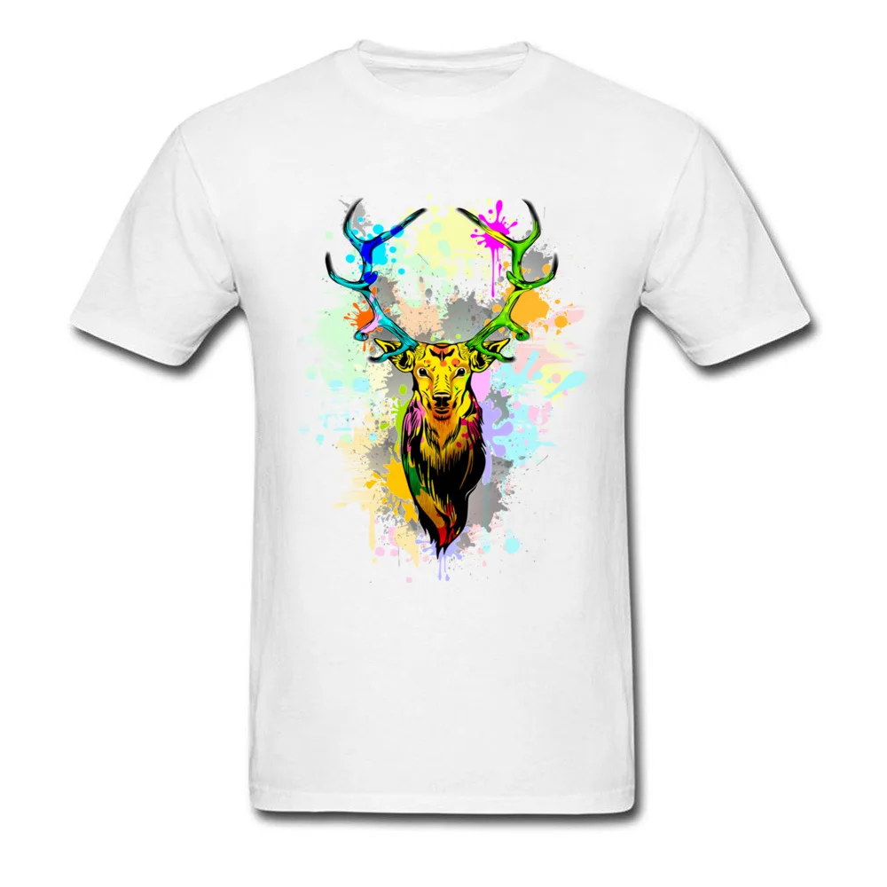 Design T-shirts Wholesale Crew Neck Deer PopArt Dripping Paint 100% Cotton Men Tops Tees Funny Short Sleeve Tee Shirt Deer PopArt Dripping Paint white