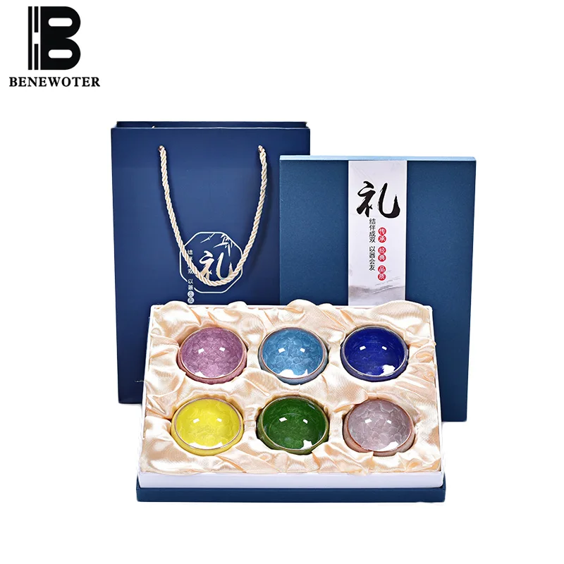 

Gift Package Ice Crack Texture Ceramic Teacups for Wedding Gifts Office Tea Ceremony Puer Green Tea Cups Master Mini Sake Bowls