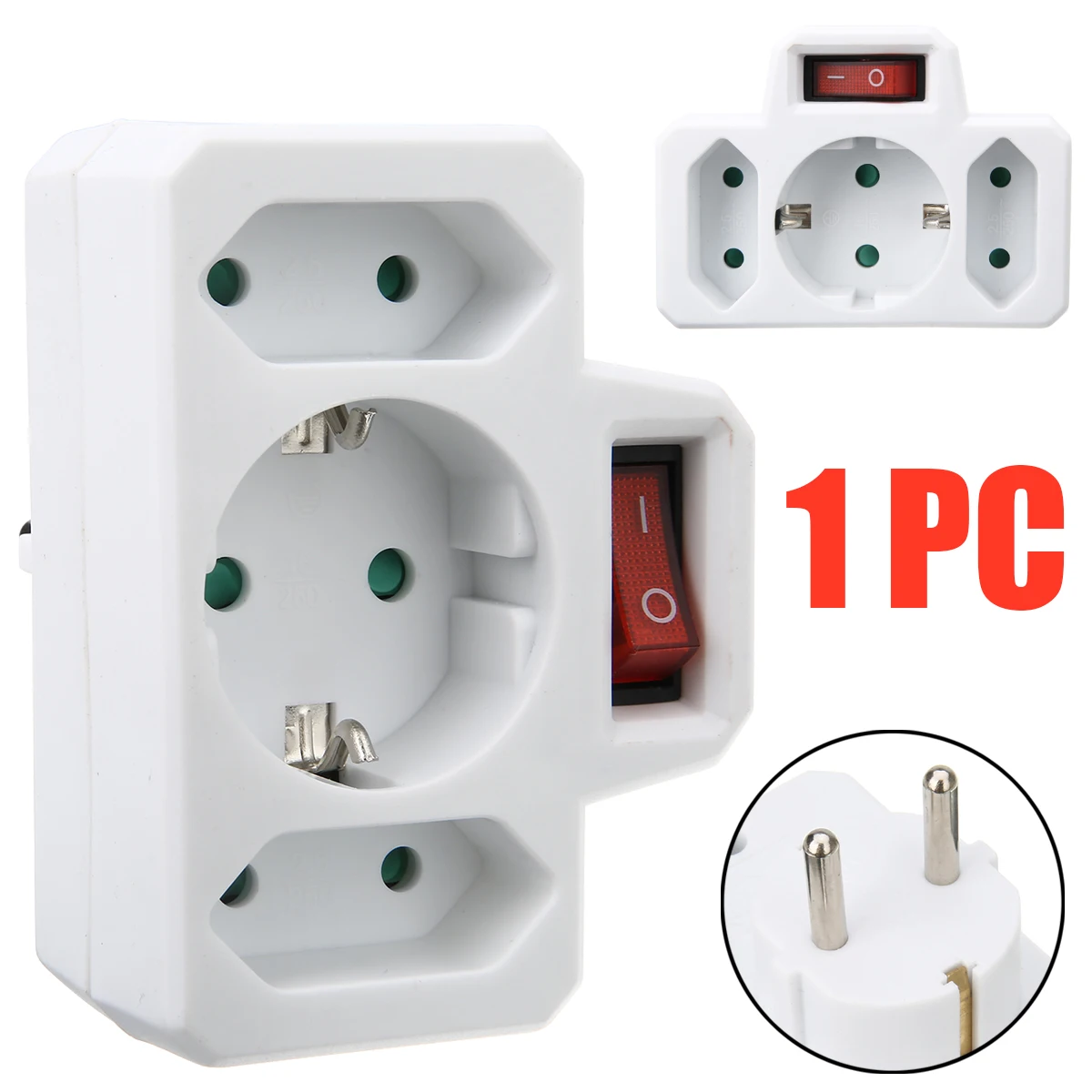 

1pc Multiple EU Plug Sockets With Switch Outlet Charger Wall Socket Adapter Three-way Socket 250V 16A/2.5A
