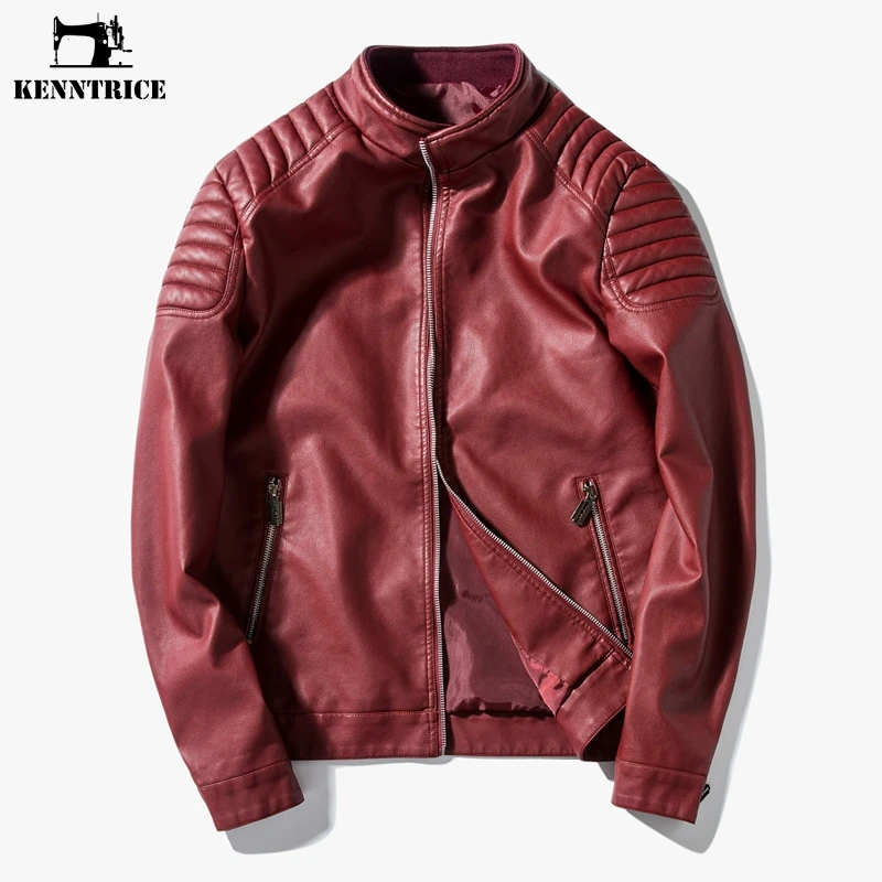 Kenntrice 2017 Red Leather Jacket Mens Youth Spring Autumn High Quality Male Leather Jackets Fashion Red Blue Man Leather Coat