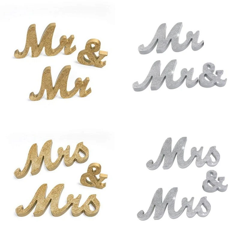 Деревянные буквы украшения MR/MRS Свадебные украшения Английский алфавит Золотой книги по искусству Craft Свадебный домашний декор