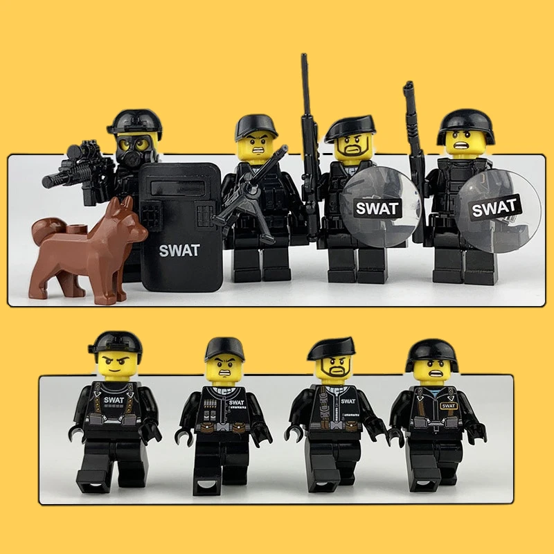 

riot police dog military figures SWAT bricks weapon special forces soldiers 4pcs/set toy blocks compatible LEGOblock speelgoed
