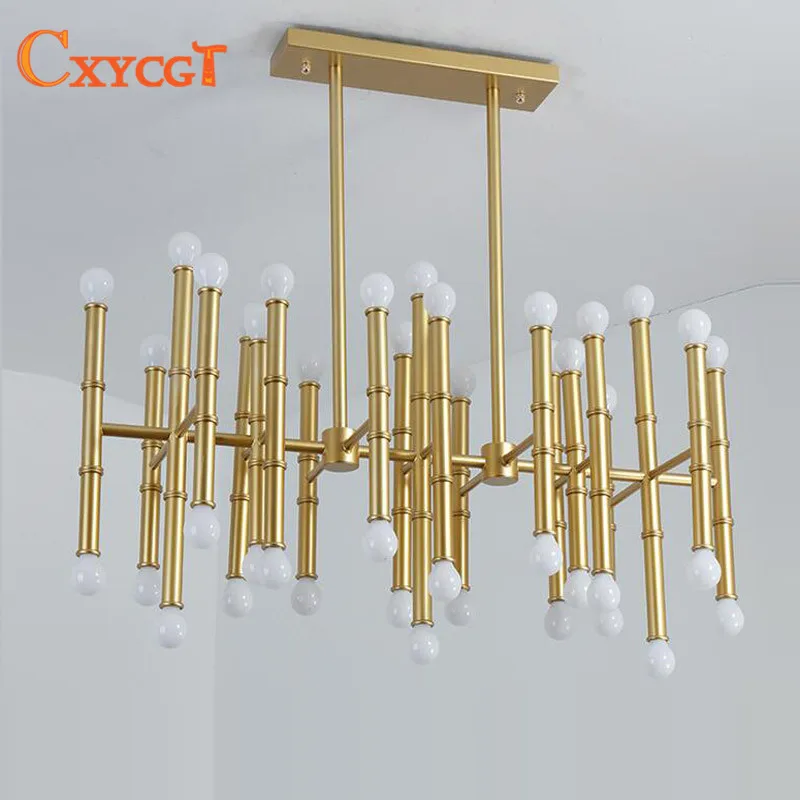 

LED 42 Bulbs Pendant Light Contemporary Contracted Wrought Iron Rectangular Bamboo Droplight Jonathan Adler Meurice