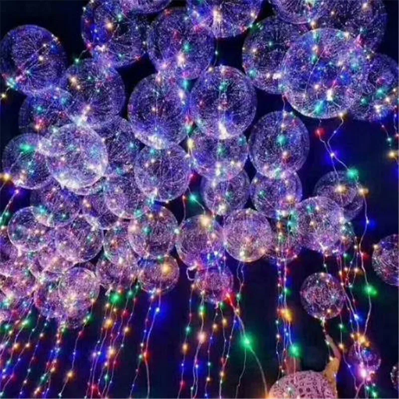 

20" 10 Pcs Luminous Led balloons Colorful Balloon LED Light transparent helium Ballons Wedding balaos Bubble Lights 3M String