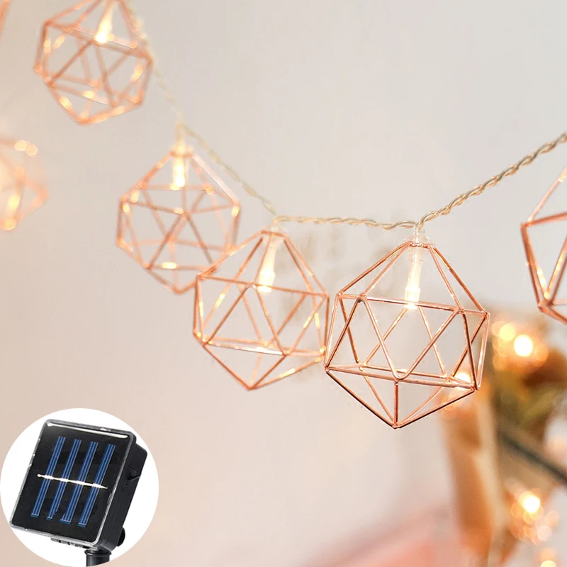 

20 Led 6CM Fairy Retro Geometric Solar Battery Operated String Lights 5m LED Decoration For Christmas Garland New Year gerlyanda