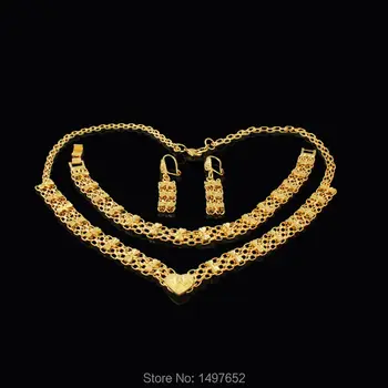 

Ethiopian Gold Jewelry Sets Bracelet Necklace Earring Gold Filled African Women Nigeria/Kenya/Arabic/African