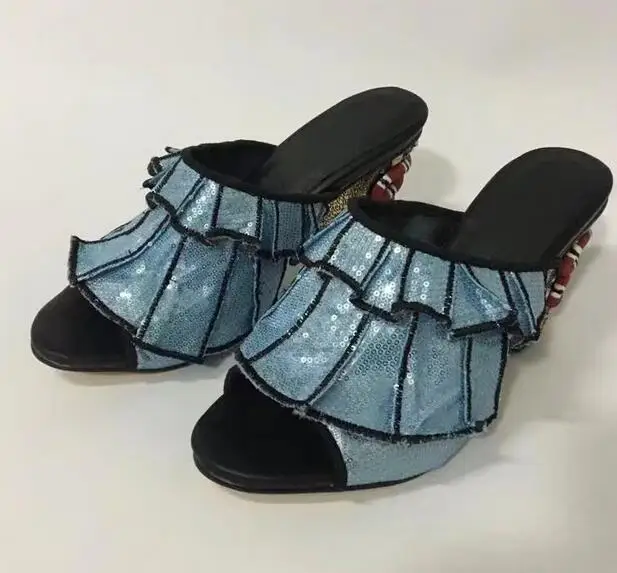 Carpaton 2017 Hot Rhinestone String Bead Gold Heels Sexy Open Toe Shinny Bling font b Women