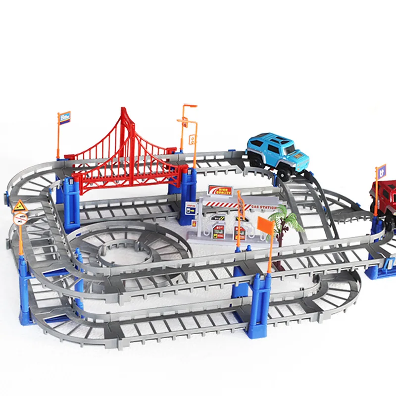 Kids Multilayer Electric Rail Car Construction Vehicles Toy Assembled Puzzle Train Track