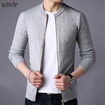 

Fashion New Man Slim Solid Stand Collar Full Sleeve Zipper Sweatercoat Jacket Male Spring Summer Knit Sweater Cardigans YW443