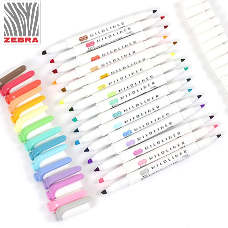 

Zebra MildLiner Highlighter Markers Double-Sided Round Toe/Oblique Mild 15 Colors selection pen Art Office School Supplie