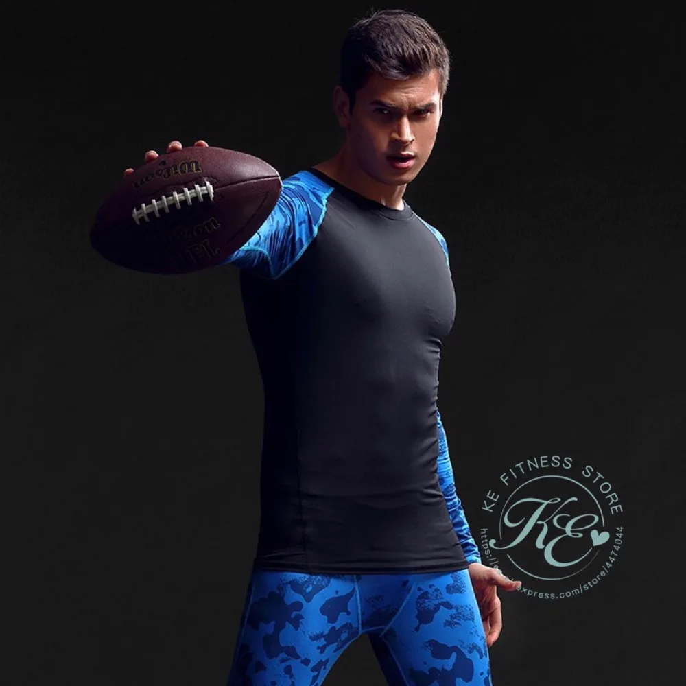 KE camiseta de camuflaje de compresion cuello redondo manga corta hombre транспарантный secado rapido для фитнеса бега Futbol