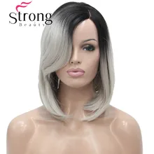 StrongBeauty боб парик из кружева Омбре пепельные черные корни Рука Завязывается Невидимый L часть парик Синтетические прямые парики выбор цвета