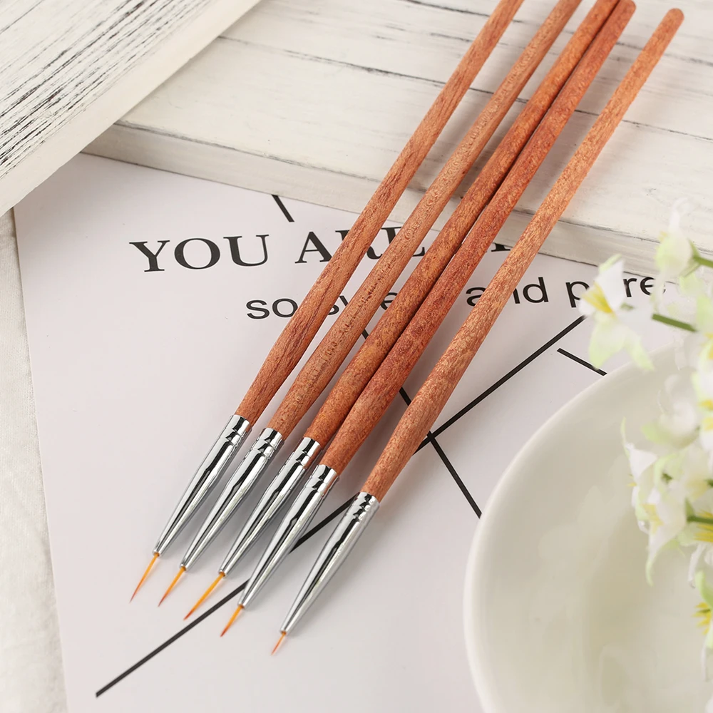 UV Gel Nail Brush Set Redwood Handle Acrylic Drawing Brush Liner Painting Pen Gel Polish Crystal Nail Art Manicure Tools 5 pcs   (6)