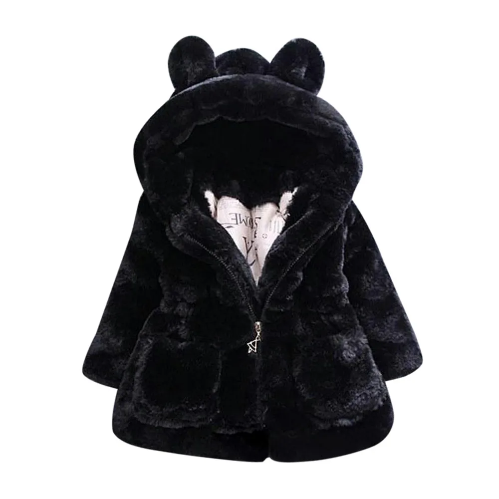 Kids Baby Girl Bunny Winter Hooded Coat Cloak Jacket Warm Outerwear Clothes New Year Costume Kids Clothes - Цвет: Black