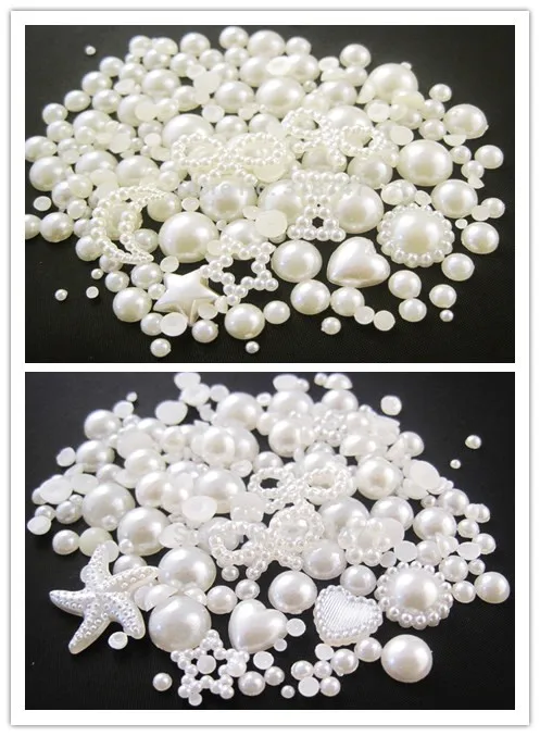 

Lucia crafts 50g/lot,Approx 1300pcs Random Mixed Sizes Shapes Flatback Pearls DIY Handmade Accessories Materials F0309