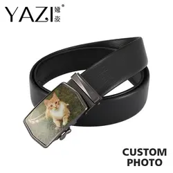 YAZI пользовательские фото пояса из коровьей кожи роскошные Для Мужчин's пояса бренд автоматическая пряжка черные из натуральной кожи для
