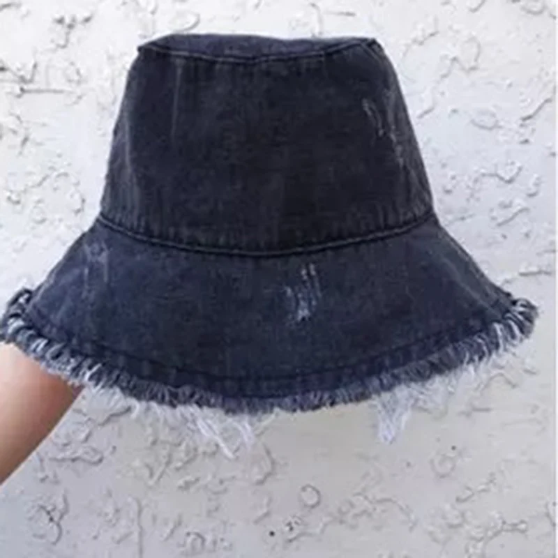 Bucket Hats Women Sun Shading Outdoor Summer Simple Tassel Washed Denim Fisherman Hat Womens Korean Style All-match Casual Chic