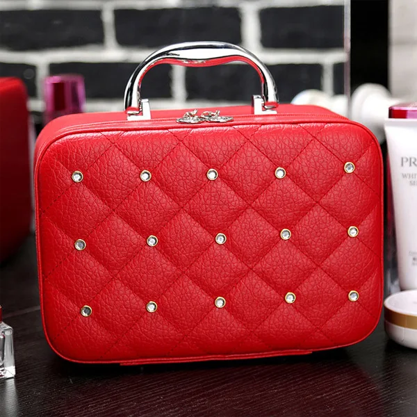 SNUGUG Luxury Women Bling Cosmetic Case Rivet Rhinestone Makeup Box