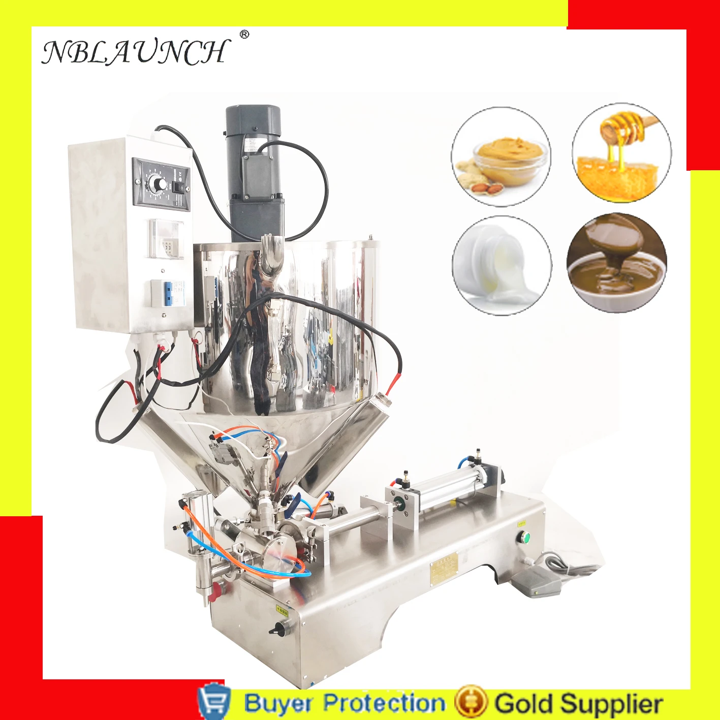 

Chocolate Filling Machine With Mixer Heater Mixing Heating Hopper Honey Peanut Butter Chocolate Granules Filler Free Shipping