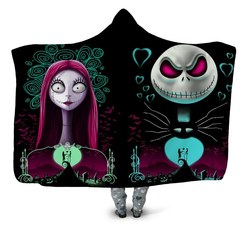 Jack& Sally мультяшное одеяло микрофибра для взрослых детей ночь перед Рождеством с принтом шерпа флисовое носимое одеяло