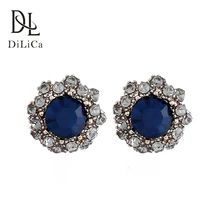 

DiLiCa Luxury Crystal Stone Flower Statement Earrings Vintage Gorgeous Party Earrings Fashion Jewelry for Women Blue Red Color