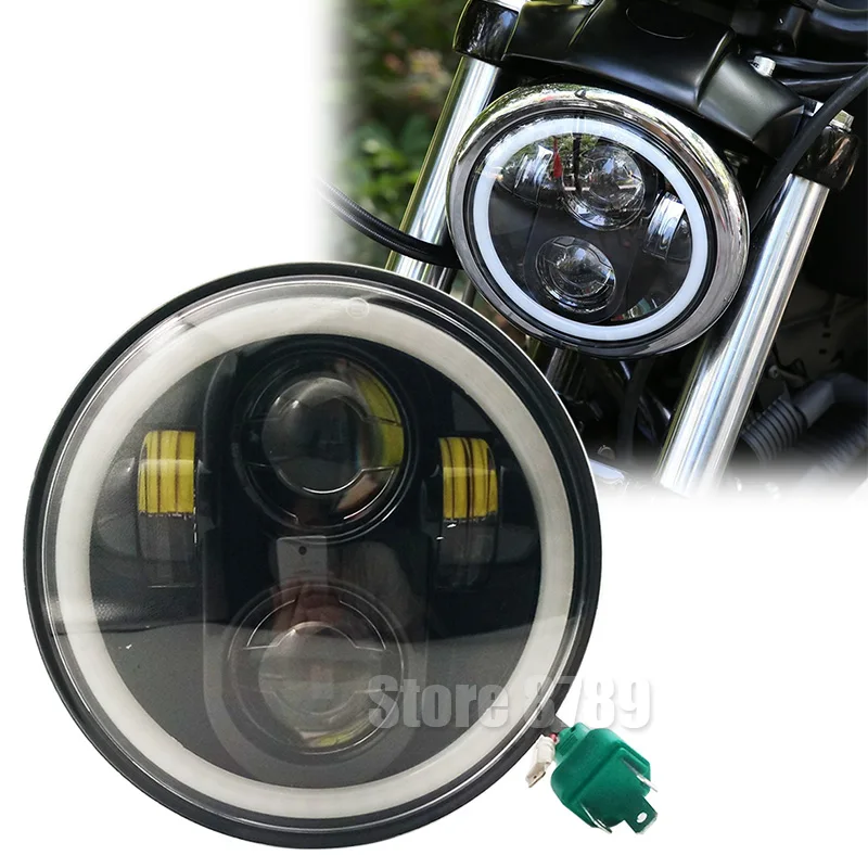 5-3/" Halo Ангел глаз светодиодный передняя фара для Harley Sportster XL1200 72 48 883R 5,75 дюймовый черный/Chrome Круглый проектор фары