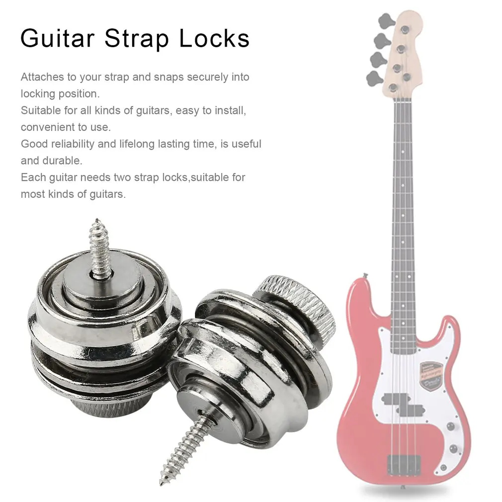 

2pcs Guitar Strap Buttons Schaller Style For Guitar Bass Parts Round Head Spiral Grain Black/Silver Non-slip Locks Belt Buckle