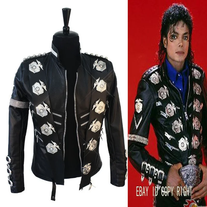 

Rare MJ Michael Jackson Classic BAD Jacket With Silver Eagle Badges Punk Matel Exactly Same High Fashion Collection Show Gift