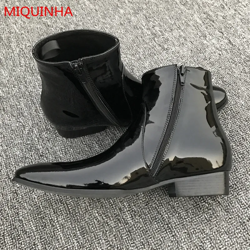 pointed toe patent leather booties