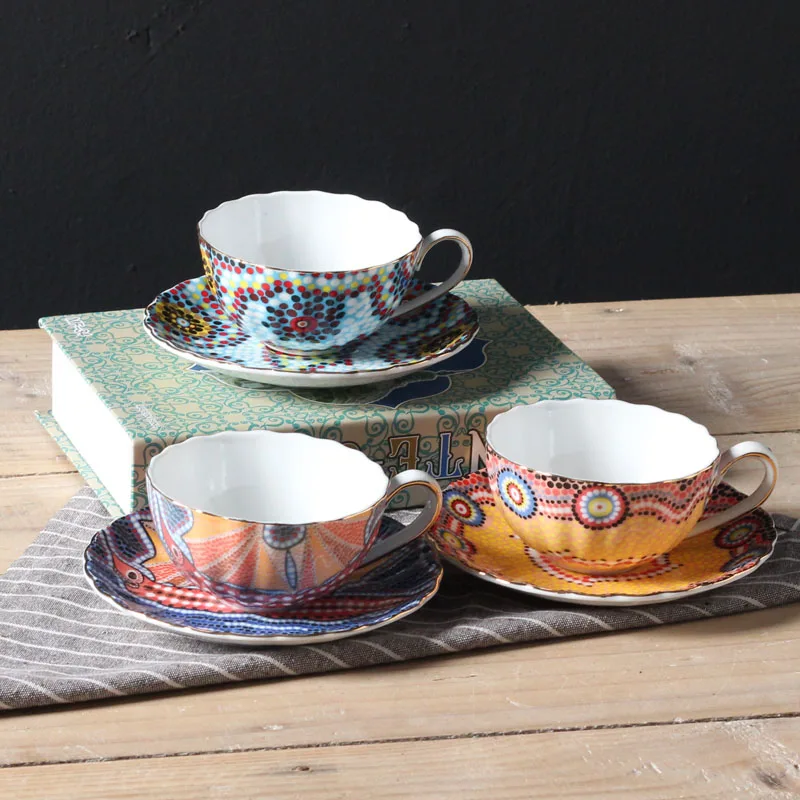 

European-Style Coffee Cup Sets High-Grade Bone China Colorful Coffee Cup And Saucer English Afternoon Tea Set Free Shipping