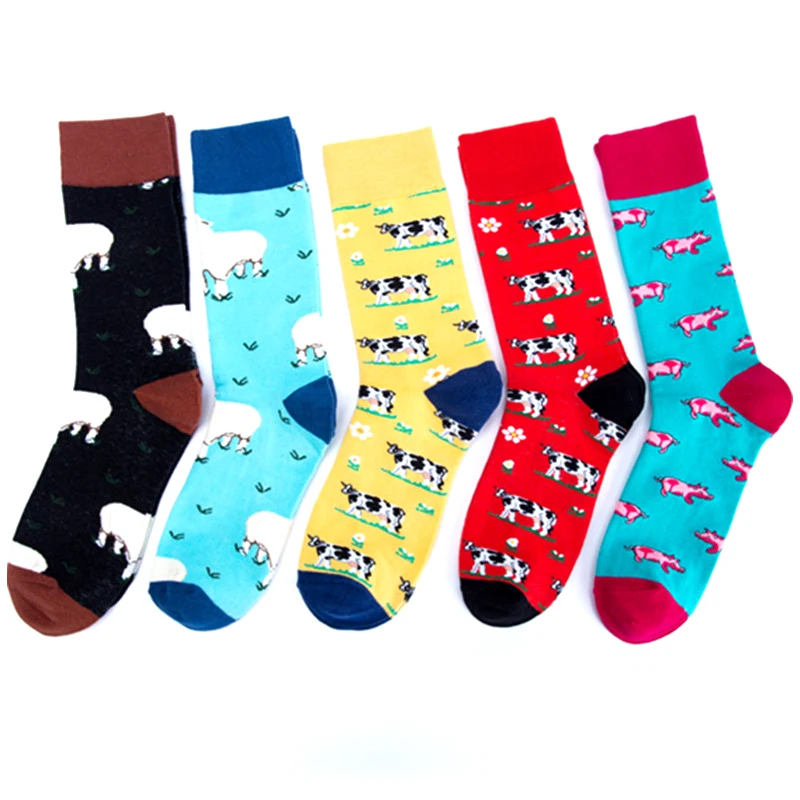 2018 bauernhof Tier Schafe Kuh Schwein Premium Funky Männer Frauen Socken Glücklich Kurze Bambus Männlichen Baumwolle Pop Crazy Weibliche Trekking socken