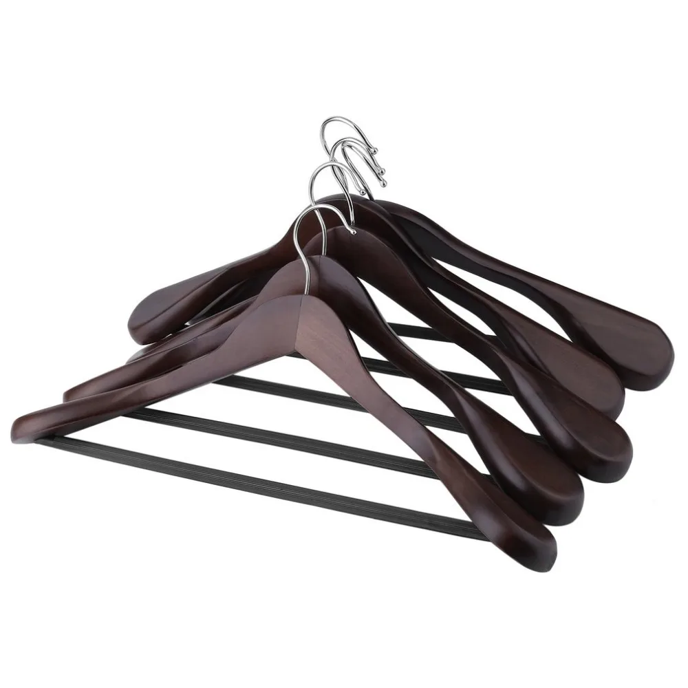 5 PCS Wooden Extra Wide Shoulder Suit Hangers Protable Coat Hangers