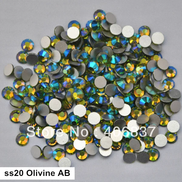 

Free Shipping! 1440pcs/Lot, ss20 (4.8-5.0mm) Olivine AB Flat Back Non Hotfix Glue On Nail Art Rhinestones