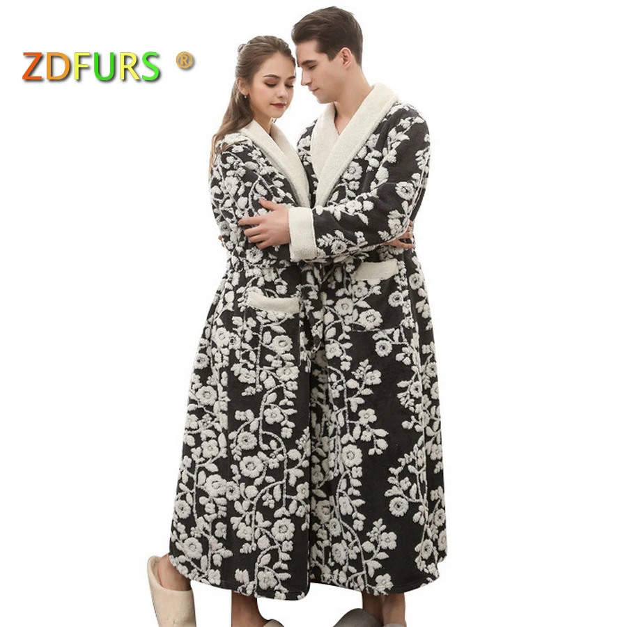 ZDFURS * Новинка длинный банный халат для влюбленных из кораллового флиса с цветами