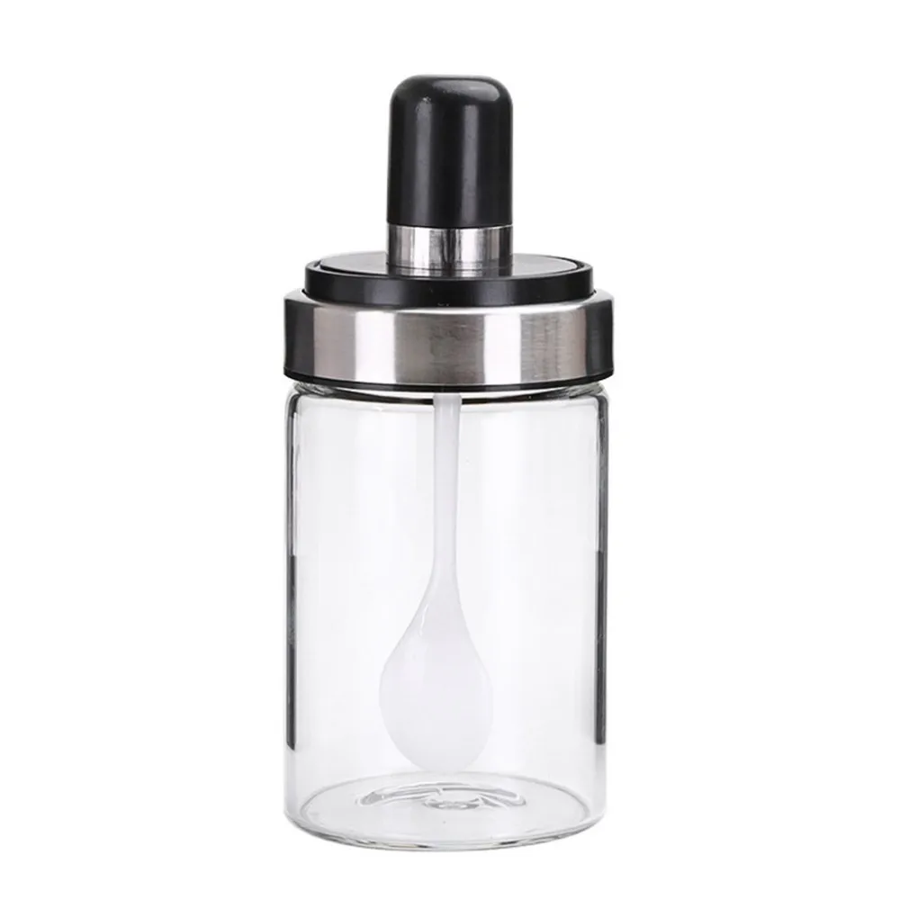 Прозрачные кухонные принадлежности стеклянная пластиковая бутылка для приправ коробка для хранения соли банка для специй для соли сахара перца порошок с ложкой - Цвет: Glass PP