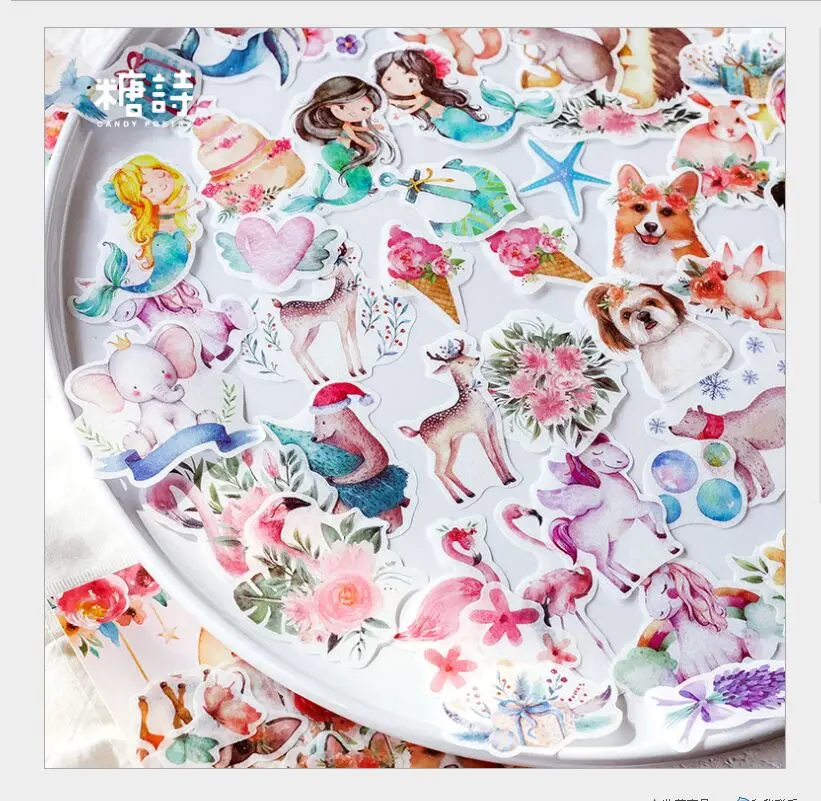 

40pcs/bag winter elk forest animals flamingo sea world unicorn Sticker DIY Planner Scrapbooking Album Stickers gift for kids