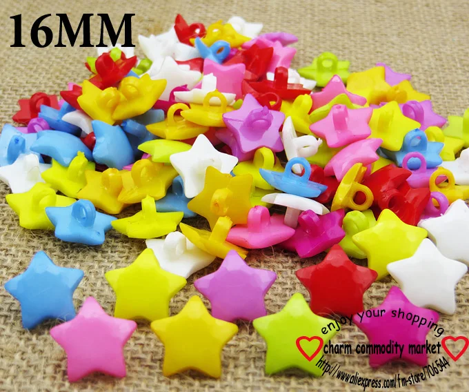 

50PCS star button colors Dyed Plastic cartoons buttons coat boots sewing kid clothes accessory P-066