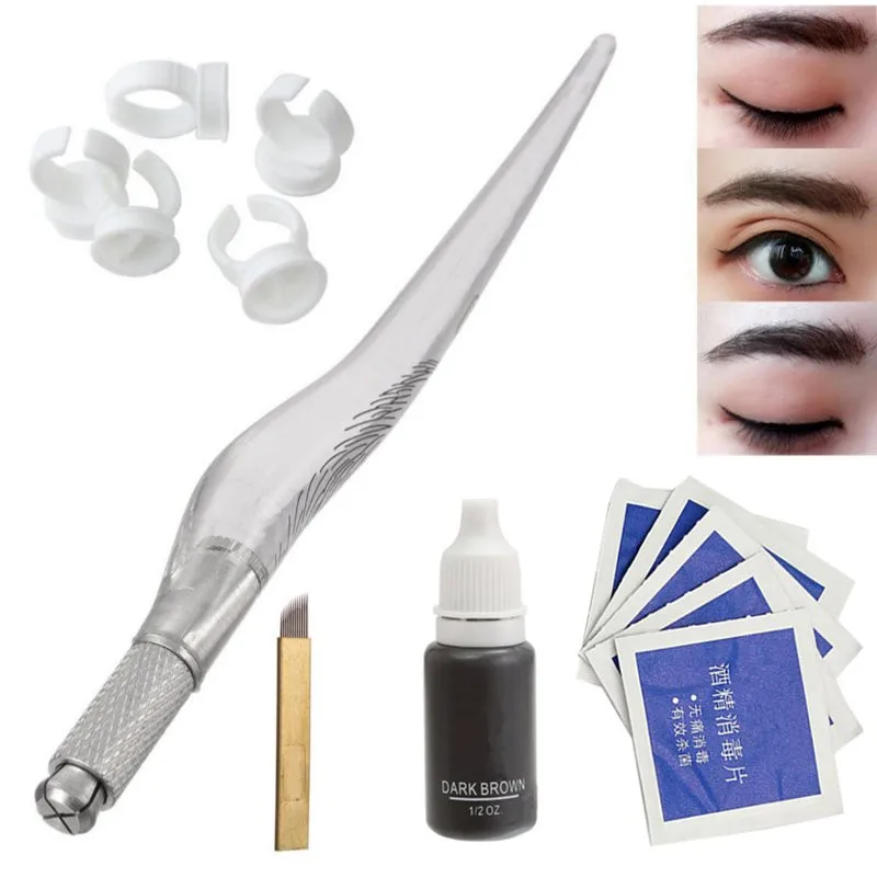 

Tebori Microblading Makeup Kits Manual Pen Eyebrow Pigment Set With 5pcs Needle Blade 5pcs Ring Cup For Tattoo Learner use