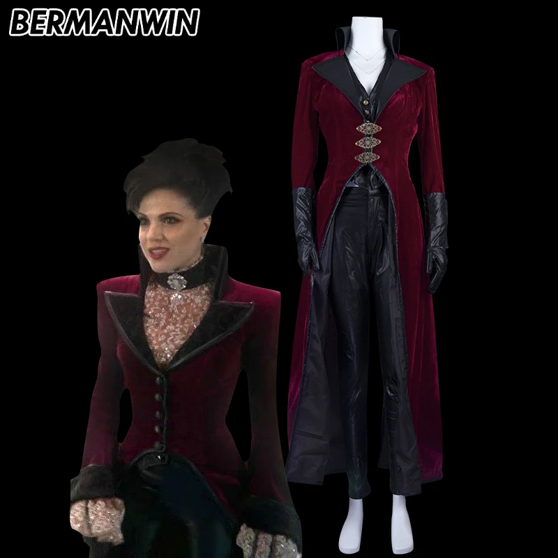 BERMANWIN высокое качество один раз на время злой Королева Регина костюм для взрослых для женщин красный наряд Хэллоуин косплэй