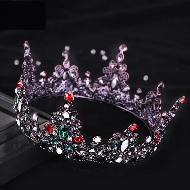

FORSEVEN New Baroque Retro Round Colorful Crystal Women Princess Queen Bridal Tiara and Crowns Wedding Birthday Party Wear
