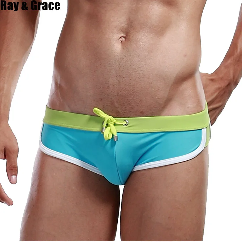 

RAY GRACE Men Sexy Briefs Swimming Summer Breathable Low Waist Swimwear Beach Underwear Trunk Swim Shorts Quick Dry Underpants