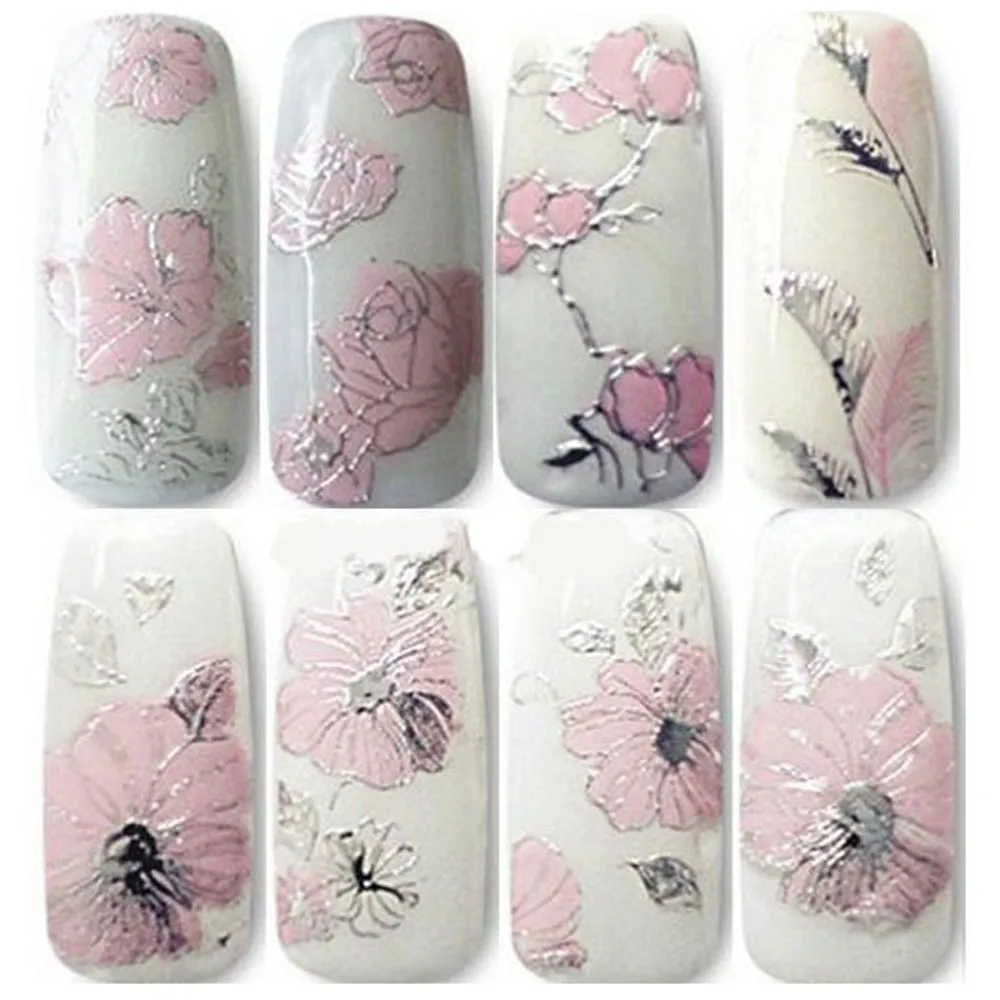 

OutTop Popular In Winter Women Girl 3D Embossed Pink Flowers Design Nail Art Decal Tips Stickers Sheet Manicure Dropship Feb1